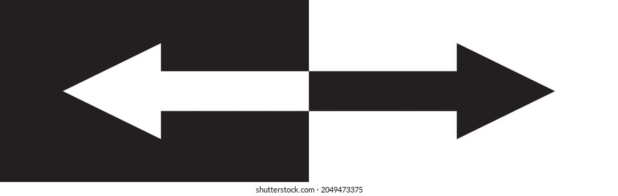 black and white arrow, two side arrow vector, isolated on a black and white background.