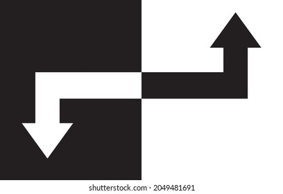 black and white arrow, two side arrow vector, Vector illustration isolated on a black and white background. 
