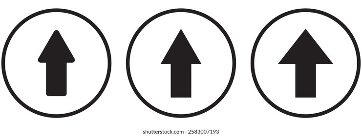 Black and White Arrow Up vector icon. Top vector icon. Upload symbol. Arrow sign in a circle and rounded on white background. Flat design style.