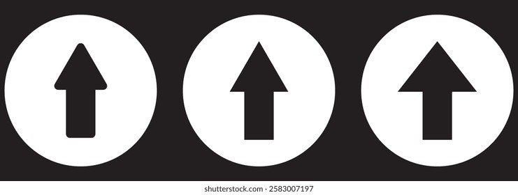 Black and White Arrow Up vector icon. Top vector icon. Upload symbol. Arrow sign in a circle and rounded on white background. Flat design style.