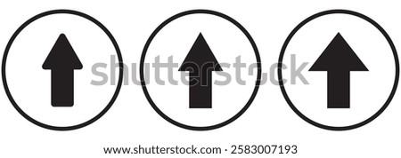 Black and White Arrow Up vector icon. Top vector icon. Upload symbol. Arrow sign in a circle and rounded on white background. Flat design style.