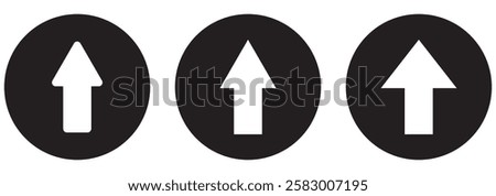 Black and White Arrow Up vector icon. Top vector icon. Upload symbol. Arrow sign in a circle and rounded on white background. Flat design style.