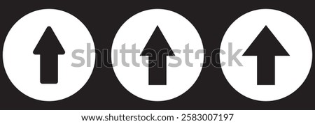 Black and White Arrow Up vector icon. Top vector icon. Upload symbol. Arrow sign in a circle and rounded on white background. Flat design style.