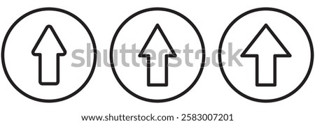 Black and White Arrow Up vector icon. Top vector icon. Upload symbol. Arrow sign in a circle and rounded on white background. Flat design style.