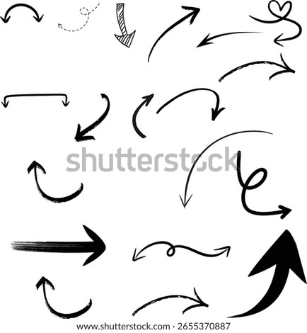 Black and white arrow vector icon set with silhouette design elements