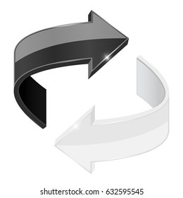 Black and white arrows in circular motion. Vector 3d illustration isolated on white background