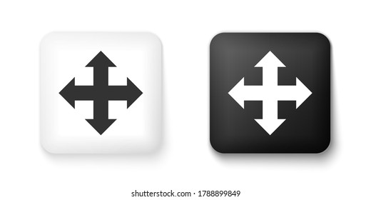 Black and white Arrows in four directions icon isolated on white background. Square button. Vector.