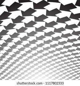 Patrón de flechas en blanco y negro. Perspectiva decreciente. Fondo geométrico abstracto. Arte vectorial.