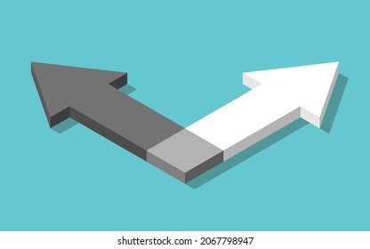 Black and white arrows separating. Individuality, separation, team work and relationship concept. Flat design. EPS 8 vector illustration, no transparency, no gradients