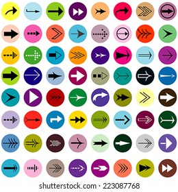 Black and white arrows set on colored circles