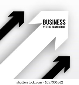 Black and white arrows with shadow  isolated on white background.  Business analytic, success strategy concept. Paper effect.  Easy to edit design template for your presentations.