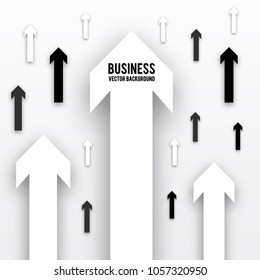 Black and white arrows with shadow  isolated on white background.  Business analytic, success strategy, strategic planning concept. Paper effect.  Easy to edit design template for your presentations.