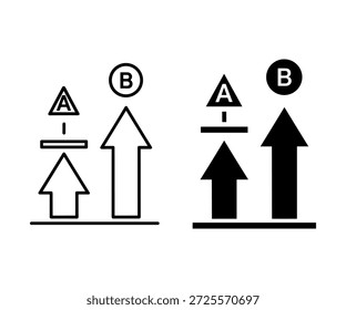 Black and white arrows with triangle and circle symbols labeled A and B