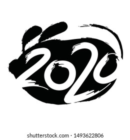Black and white art. 2020 year of the mouse zodiac. The animal of the Chinese zodiac. Hand drawn vector illustration.