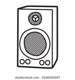 black and white art, box speaker vector image, with volume control knob