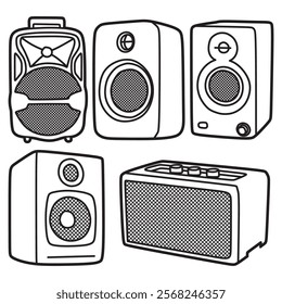 black and white art, box speaker vector image collection, simple loudspeaker