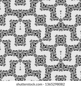 Black and white Art Deco Digital style ornament fancy artwork tones in black background useful as pattern