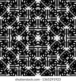 black and white Art Deco seamless background round star flower check