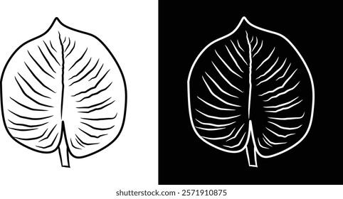 Black and white artistic illustration of a single leaf, featuring intricate vein patterns, highlighting its natural structure and elegance. Perfect for concepts of nature, minimalism, and artistic des