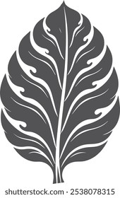 Black and White Artistic Leaf Vector Design, Decorative Nature Pattern for Digital Art