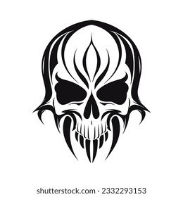 Black and white artistic skull logo. Can be used as tattoo.