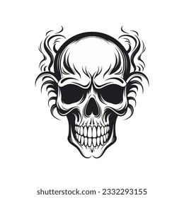 Black and white artistic skull logo. Can be used as tattoo.