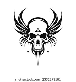 Black and white artistic skull logo. Can be used as tattoo.