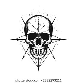 Black and white artistic skull logo. Can be used as tattoo.