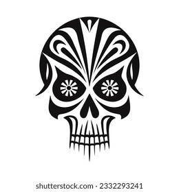 Black and white artistic skull logo. Can be used as tattoo.