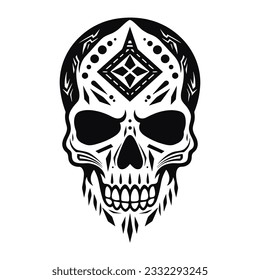 Black and white artistic skull logo. Can be used as tattoo.