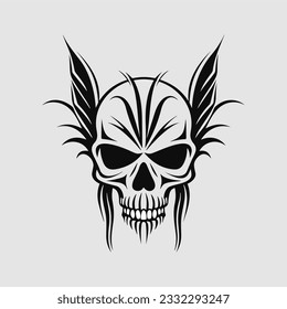 Black and white artistic skull logo. Can be used as tattoo.