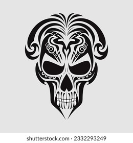 Black and white artistic skull logo. Can be used as tattoo.
