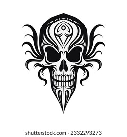 Black and white artistic skull logo. Can be used as tattoo.
