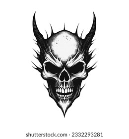 Black and white artistic skull logo. Can be used as tattoo.
