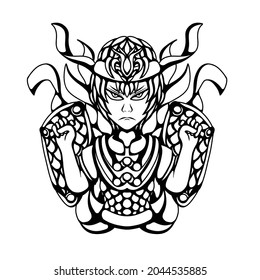 Black And White Artwork Illustration Of Castle Guardian Vector