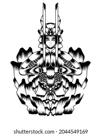 Black And White Artwork Illustration Of Rage Undead Samurai Vector