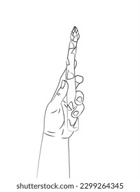 Black and white asparagus. Asparagus in hand. A vegetable in a human hand. Healthy food. Isolated vector illustration white background. Black and white illustration. Line drawing. 