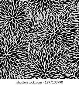 black and white astra petals. abstract floral seamless pattern