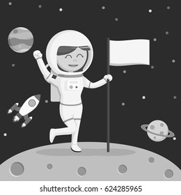 black and white astronaut girl moon landing black and white style
