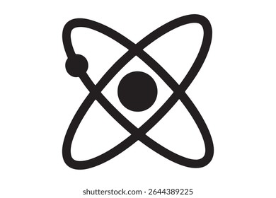 Símbolo de átomo preto e branco com gráfico de elétrons em órbita