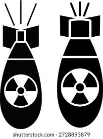 Siluetas de misil atómico blanco y negro con Ilustración vectorial de símbolo de advertencia de radiación