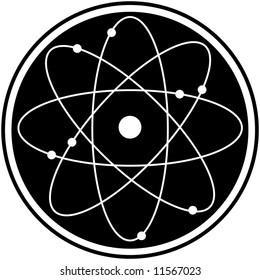 black and white atomic symbol