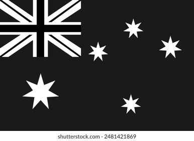 Black and white Australia flag vector illustration isolated. Patriotic sign commonwealth country. UK territory. Emblem Australia banner. 