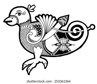 black and white authentic celtic bird, ethnic vector illustration