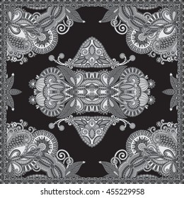 black and white authentic silk neck scarf or kerchief square pattern design in ukrainian style for print on fabric, vector illustration
