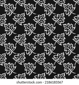 Black and white autumn pattern. Seamless autumn leaves pattern. autumn maple leaves