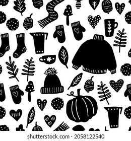Schwarz-Weiß-Herbst-nahtloses Muster für Verpackung, Deckel und anderes Design