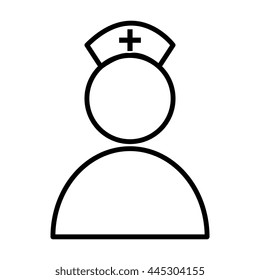 black and white avatar nurse front view over isolated background, vector illustration 