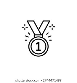 Black and white award medal vector illustration with first place medal award icon for winners and achievements