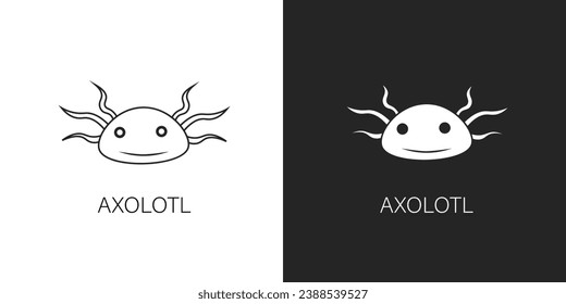 black and white axolotl vector, logo, icon. animal, animals, amphibian, axolotl, salamander, fish, pet, character, head, cute, funny, cartoon, flat, logo, icon, clipart, sticker, vector illustration.